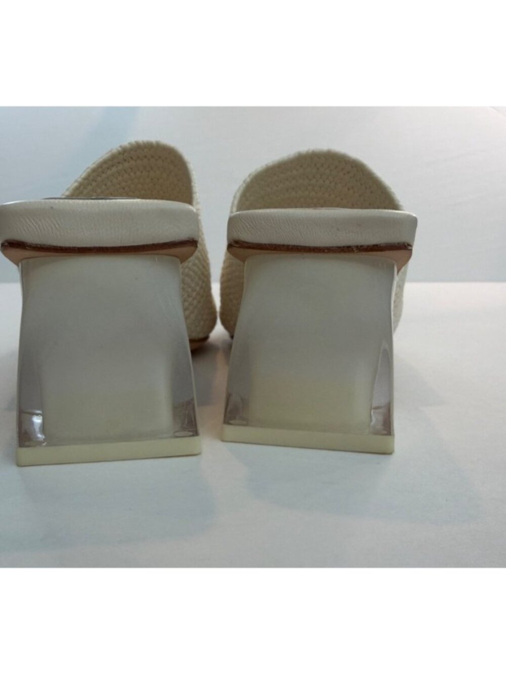 Deltan Fae Raffia Stretch Woven Sandals Block Heel White Wedding Bridal Size 6.5 - Picture 9 of 9
